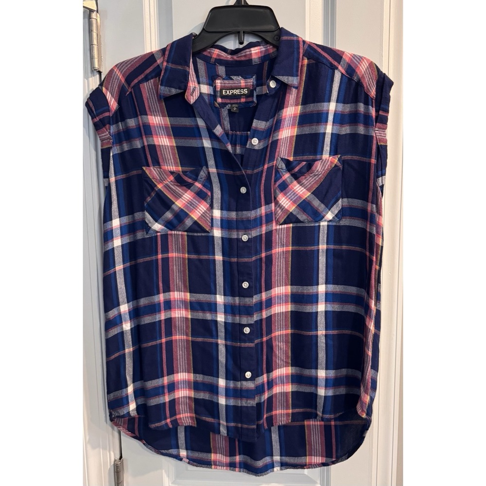 Express  Women's S Y2K Western Pink Blue Country Cowgirl Shirt Top Sleeveless